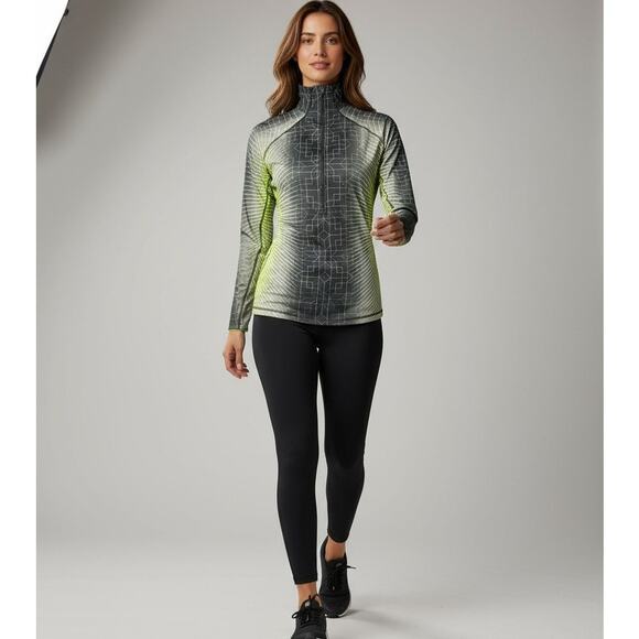 Nike Pro Women's Jacket in Black Yellow Pattern w/Three Quarter Zipper Size M - Picture 5 of 8